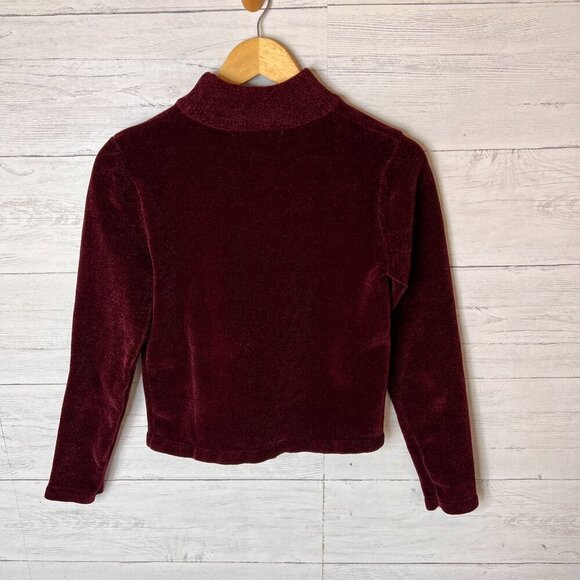 Zara Sweater Womens Size Medium Burgundy Soft Velour Corduroy Like Mock Neck - Picture 9 of 14
